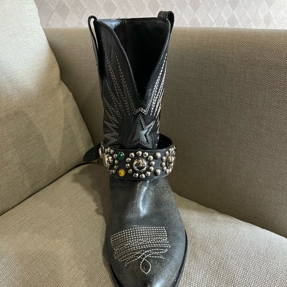 Golden Goose Cowboy Boots w Rhinestone belt - Picture 3 of 9